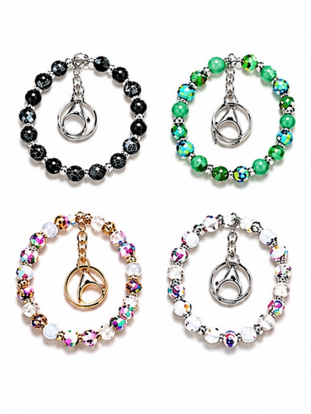 Beaded Key Chain/Bag Charm Bracelet w/ Floral Accent • Pick One